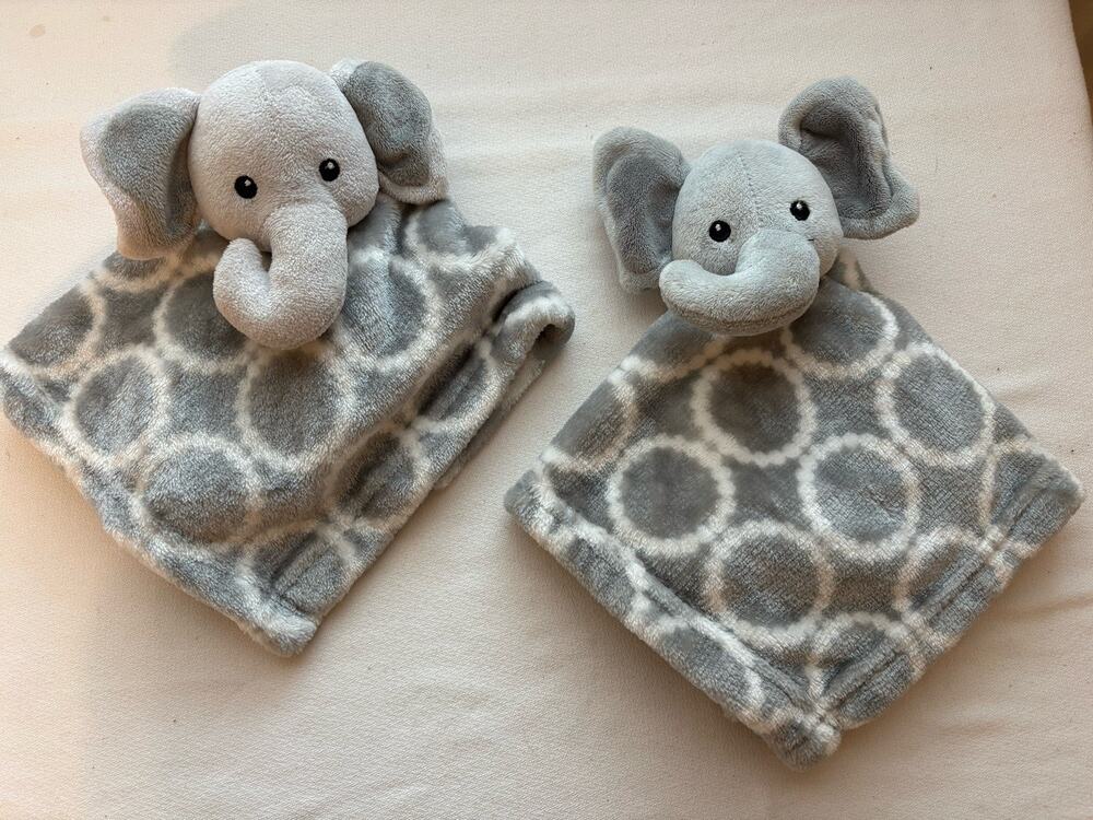 Hudson Baby Lovey Plush Elephant Security Blanket Grey HB Gray White Circle